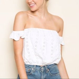 Brandy Melville White Floral Off The Shoulder Top